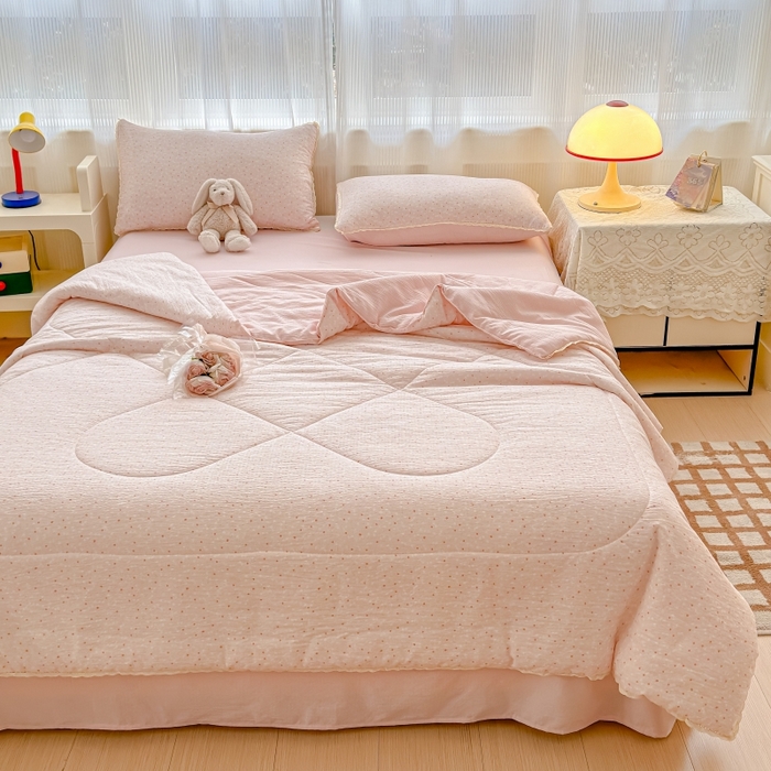 91家纺网 家纺一手货源 找家纺 水木坊 2026新款云感双层纱抗菌花边夏被夏凉被空调被-晴风系列 晴风-樱桃奶球