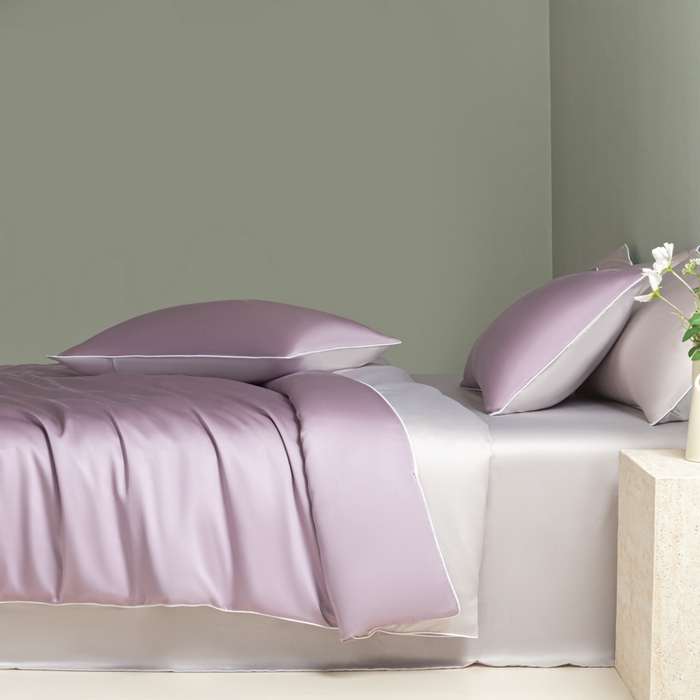 91家纺网 家纺一手货源 找家纺 缦绣阁家纺 2026新款夏季轻奢水洗仿真丝四件套凉感丝床单被套纯色冰丝床笠双人三件套 麻绳款-刲信紫+灰