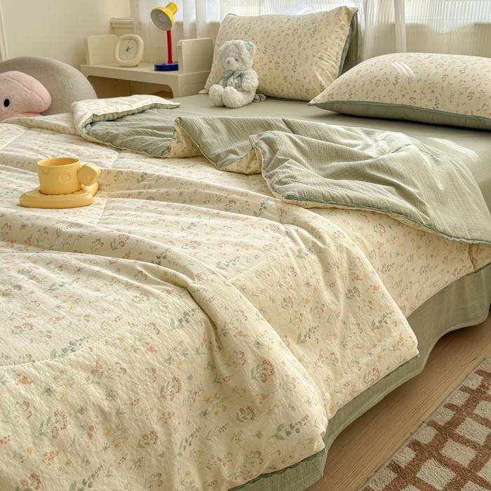 91家纺网 家纺一手货源 找家纺 水木坊 2026新款云感双层纱抗菌花边夏被夏凉被空调被-晴风系列 晴风-春日小花