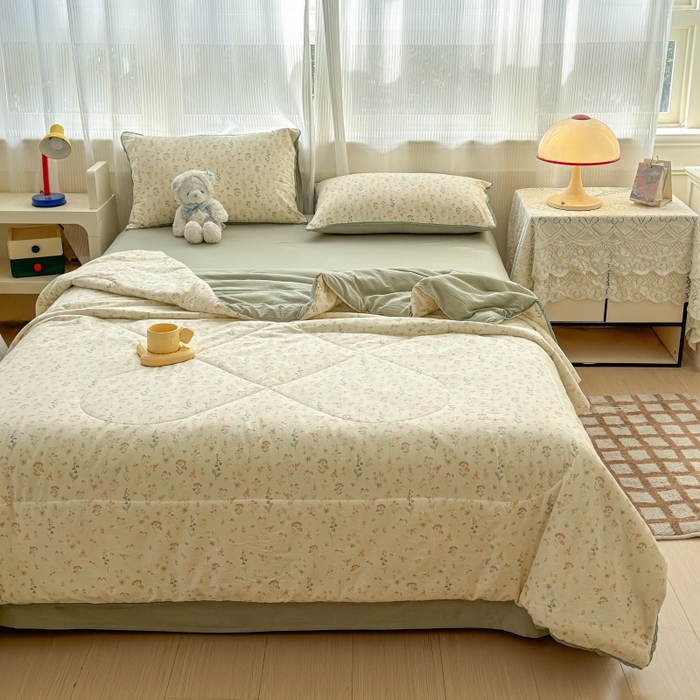 91家纺网 家纺一手货源 找家纺 水木坊 2026新款云感双层纱抗菌花边夏被夏凉被空调被-晴风系列 晴风-春日小花