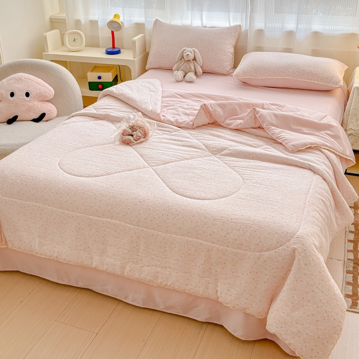 91家纺网 家纺一手货源 找家纺 水木坊 2026新款云感双层纱抗菌花边夏被夏凉被空调被-晴风系列 晴风-樱桃奶球