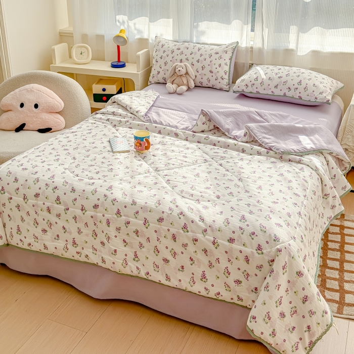 91家纺网 家纺一手货源 找家纺 水木坊 2026新款云感双层纱抗菌花边夏被夏凉被空调被-晴风系列 晴风-葡萄多多