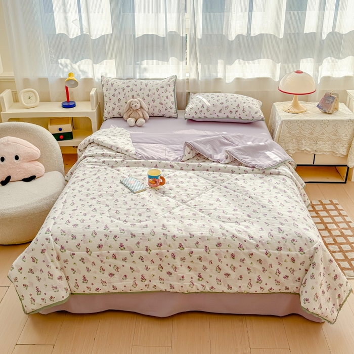 91家纺网 家纺一手货源 找家纺 水木坊 2026新款云感双层纱抗菌花边夏被夏凉被空调被-晴风系列 晴风-葡萄多多