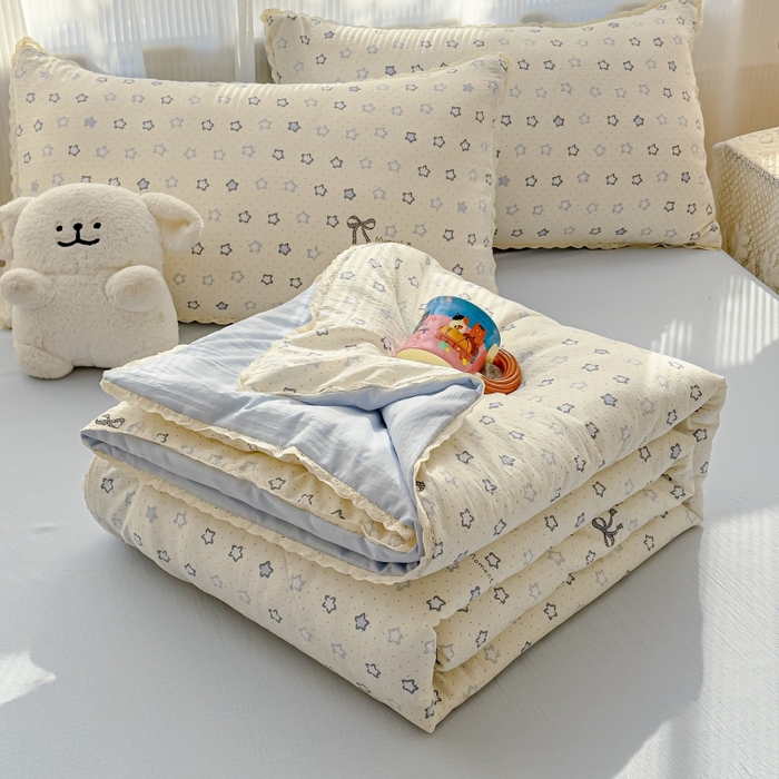 91家纺网 家纺一手货源 找家纺 水木坊 2026新款云感双层纱抗菌花边夏被夏凉被空调被-晴风系列 晴风-摘星