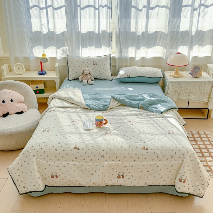 91家纺网 家纺一手货源 找家纺 水木坊 2026新款云感双层纱抗菌花边夏被夏凉被空调被-晴风系列 晴风-浪漫兔兔