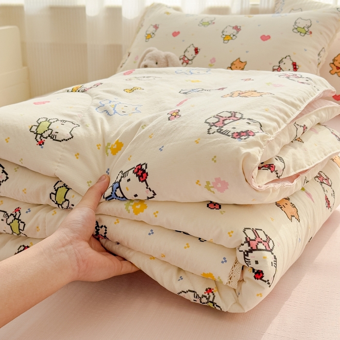 91家纺网 家纺一手货源 找家纺 水木坊 2026新款云感双层纱抗菌花边夏被夏凉被空调被-晴风系列 晴风-像素小猫