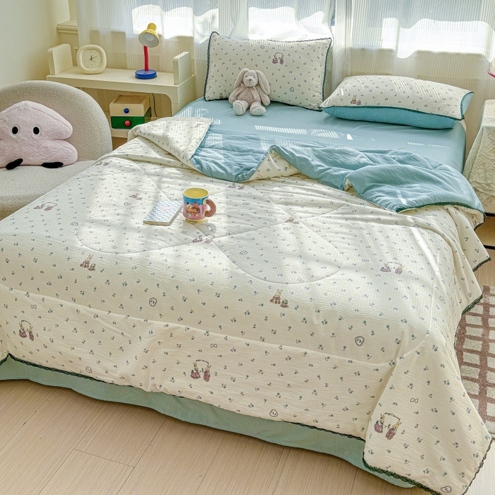 91家纺网 家纺一手货源 找家纺 水木坊 2026新款云感双层纱抗菌花边夏被夏凉被空调被-晴风系列 晴风-浪漫兔兔