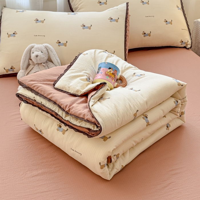 91家纺网 家纺一手货源 找家纺 水木坊 2026新款云感双层纱抗菌花边夏被夏凉被空调被-晴风系列 晴风-俏皮狗