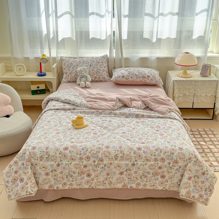 91家纺网 家纺一手货源 找家纺 水木坊 2026新款云感双层纱抗菌花边夏被夏凉被空调被-晴风系列 晴风-花漾集