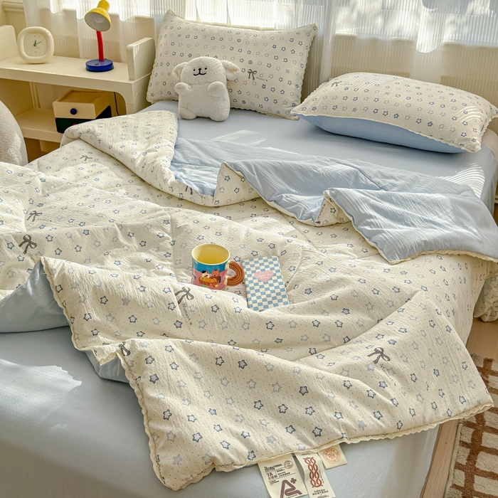 91家纺网 家纺一手货源 找家纺 水木坊 2026新款云感双层纱抗菌花边夏被夏凉被空调被-晴风系列 晴风-摘星