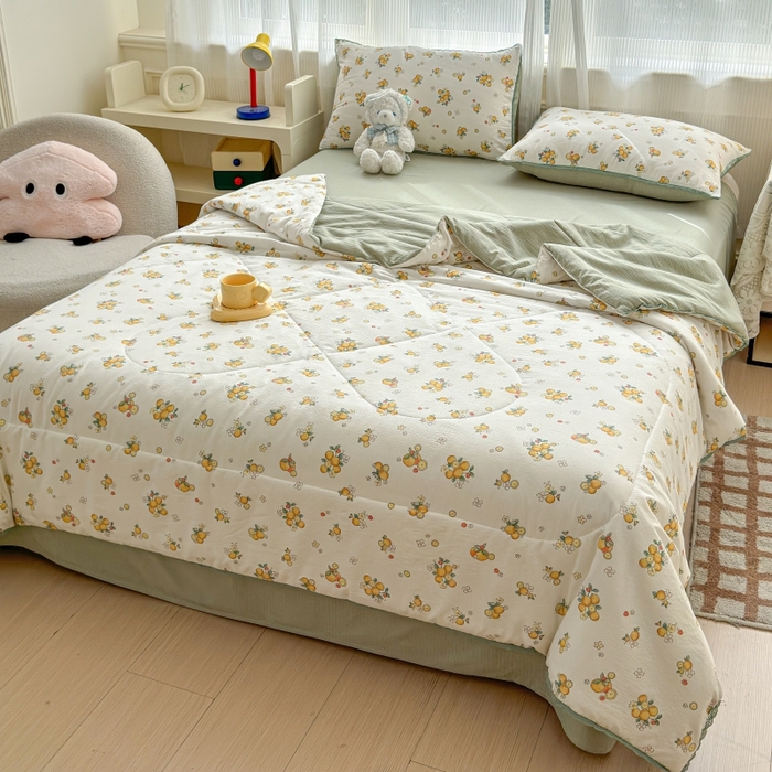 91家纺网 家纺一手货源 找家纺 水木坊 2026新款云感双层纱抗菌花边夏被夏凉被空调被-晴风系列 晴风-甜橙花事