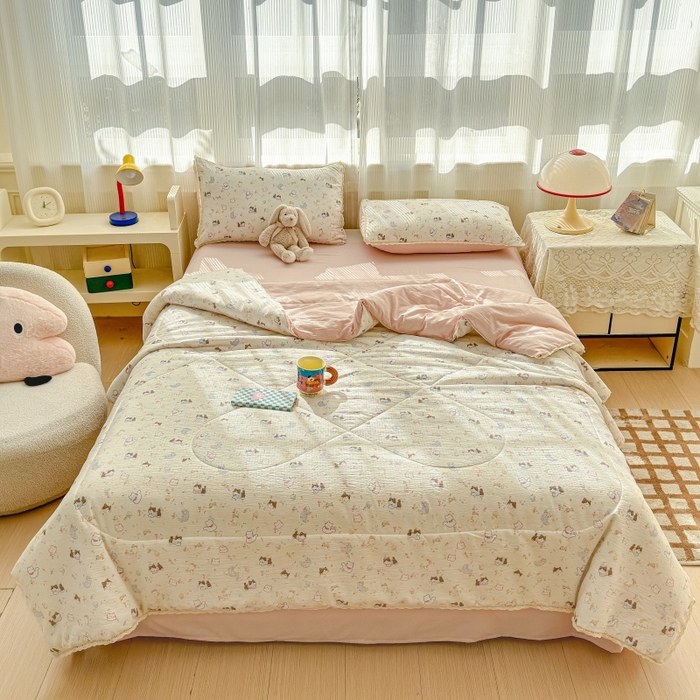 91家纺网 家纺一手货源 找家纺 水木坊 2026新款云感双层纱抗菌花边夏被夏凉被空调被-晴风系列 晴风-晴天小猫