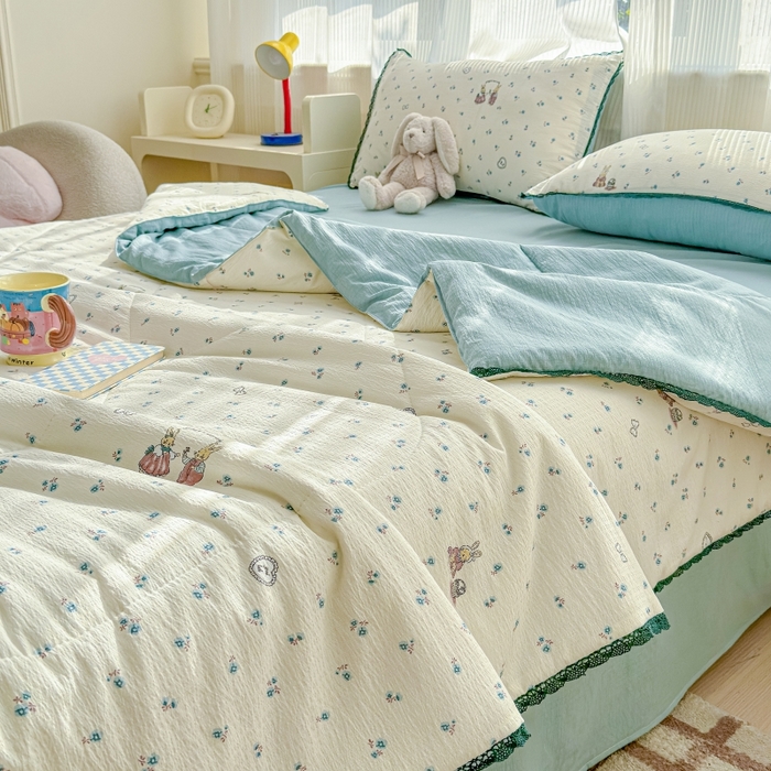 91家纺网 家纺一手货源 找家纺 水木坊 2026新款云感双层纱抗菌花边夏被夏凉被空调被-晴风系列 晴风-浪漫兔兔