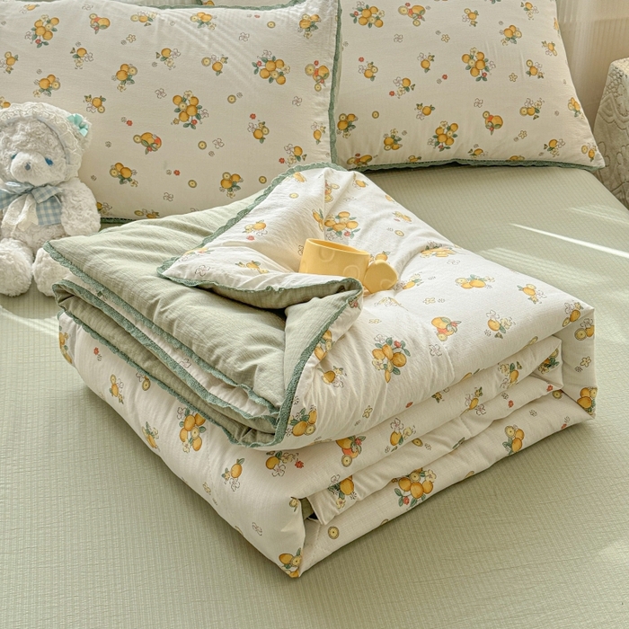 91家纺网 家纺一手货源 找家纺 水木坊 2026新款云感双层纱抗菌花边夏被夏凉被空调被-晴风系列 晴风-甜橙花事