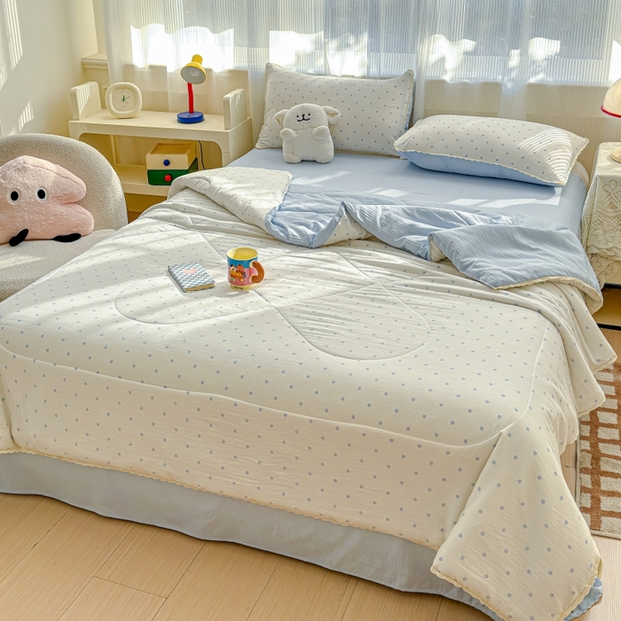 91家纺网 家纺一手货源 找家纺 水木坊 2026新款云感双层纱抗菌花边夏被夏凉被空调被-晴风系列 晴风-海盐汤圆