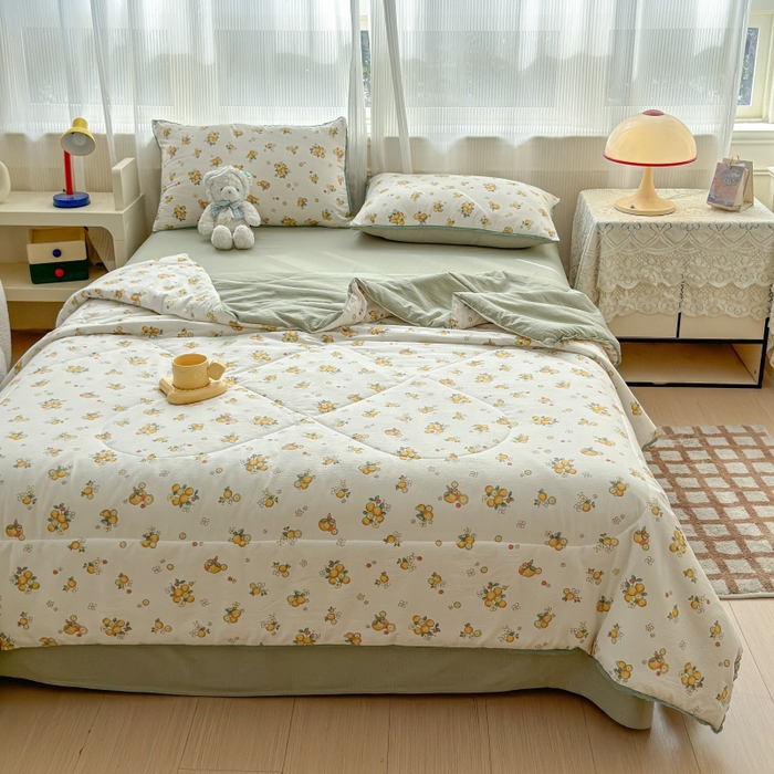 91家纺网 家纺一手货源 找家纺 水木坊 2026新款云感双层纱抗菌花边夏被夏凉被空调被-晴风系列 晴风-甜橙花事