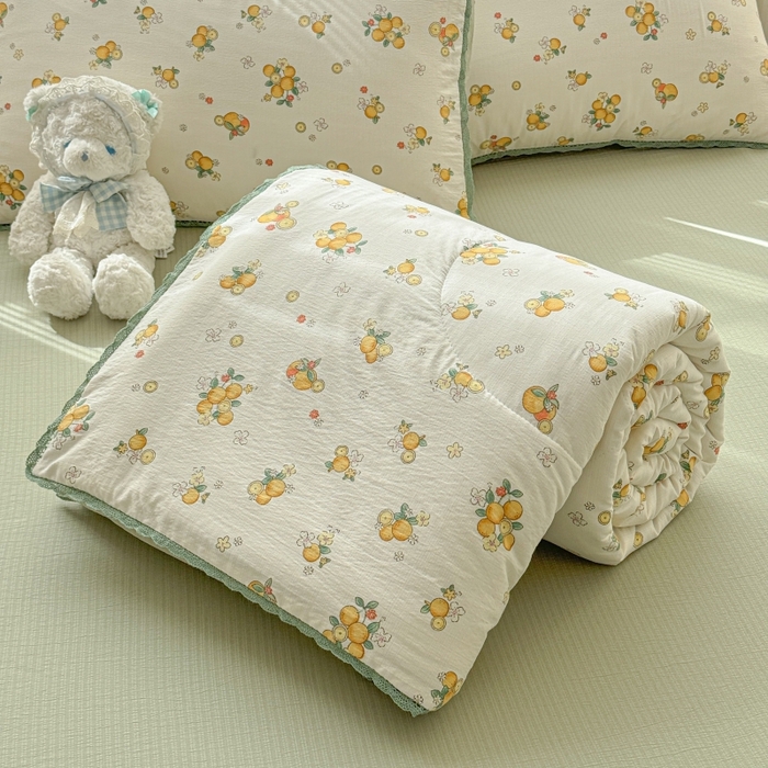 91家纺网 家纺一手货源 找家纺 水木坊 2026新款云感双层纱抗菌花边夏被夏凉被空调被-晴风系列 晴风-甜橙花事