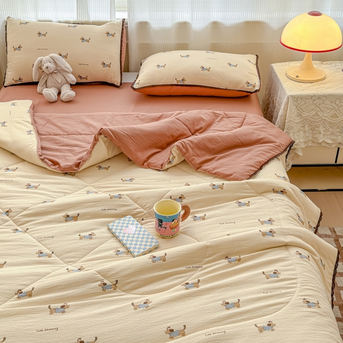 91家纺网 家纺一手货源 找家纺 水木坊 2026新款云感双层纱抗菌花边夏被夏凉被空调被-晴风系列 晴风-俏皮狗