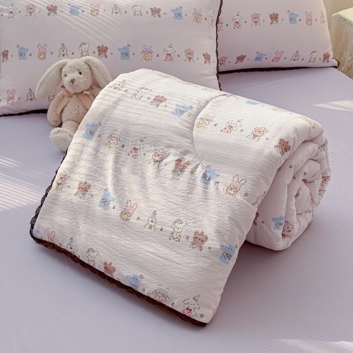 91家纺网 家纺一手货源 找家纺 水木坊 2026新款云感双层纱抗菌花边夏被夏凉被空调被-晴风系列 晴风-动物游园