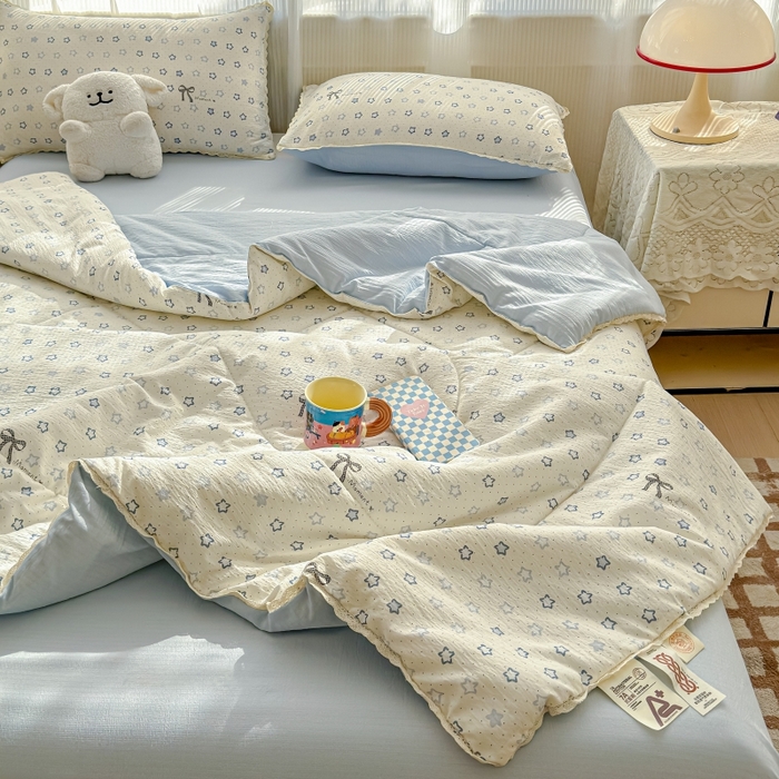 91家纺网 家纺一手货源 找家纺 水木坊 2026新款云感双层纱抗菌花边夏被夏凉被空调被-晴风系列 晴风-摘星