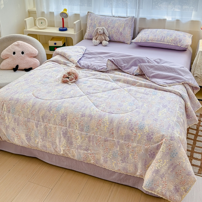 91家纺网 家纺一手货源 找家纺 水木坊 2026新款云感双层纱抗菌花边夏被夏凉被空调被-晴风系列 晴风-薰衣草