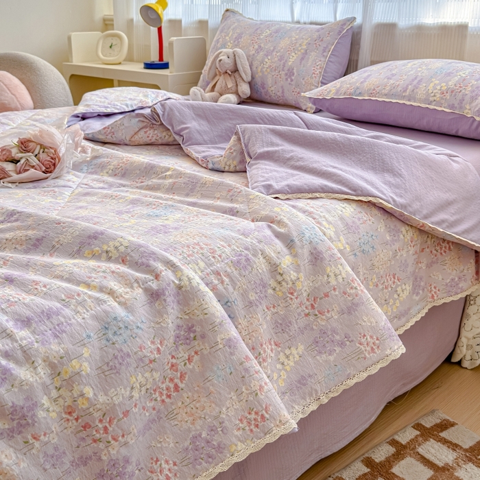 91家纺网 家纺一手货源 找家纺 水木坊 2026新款云感双层纱抗菌花边夏被夏凉被空调被-晴风系列 晴风-薰衣草