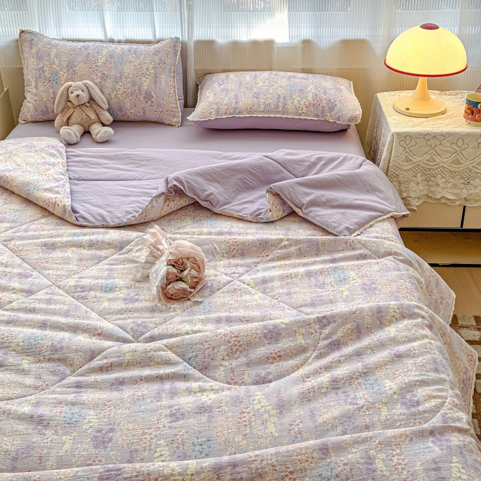 91家纺网 家纺一手货源 找家纺 水木坊 2026新款云感双层纱抗菌花边夏被夏凉被空调被-晴风系列 晴风-薰衣草