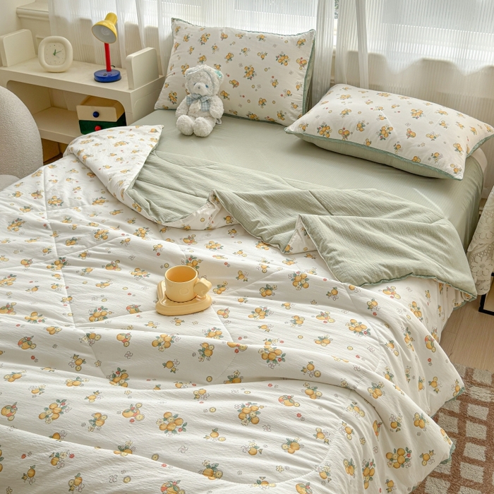 91家纺网 家纺一手货源 找家纺 水木坊 2026新款云感双层纱抗菌花边夏被夏凉被空调被-晴风系列 晴风-甜橙花事