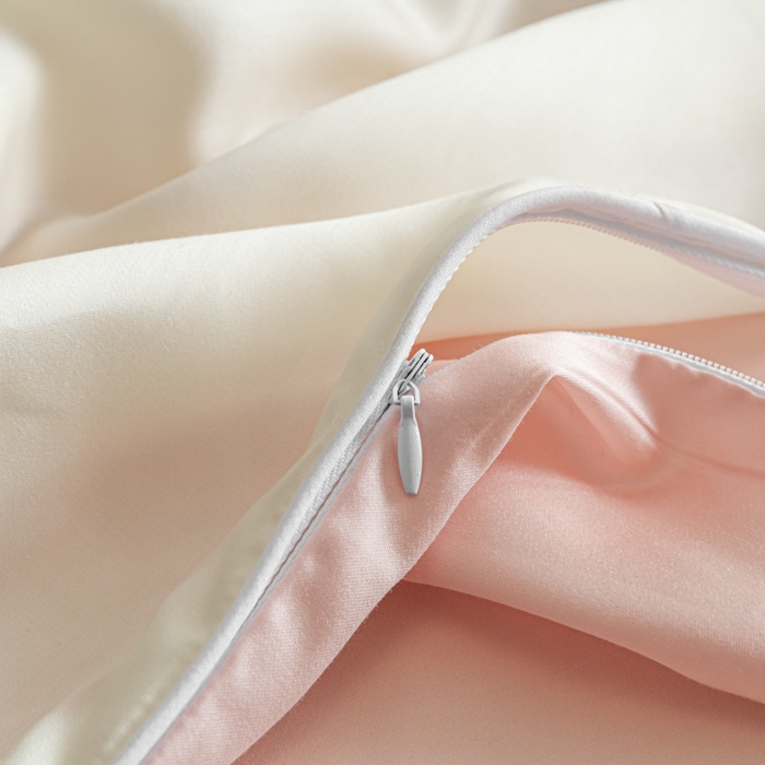 91家纺网 家纺一手货源 找家纺 缦绣阁家纺 2026新款夏季轻奢水洗仿真丝四件套凉感丝床单被套纯色冰丝床笠双人三件套 麻绳款-奶昔+粉