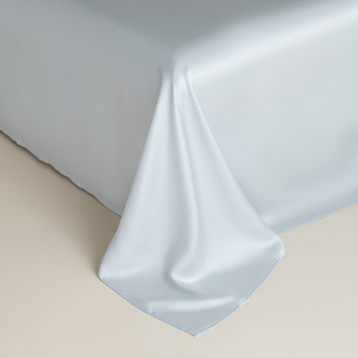 91家纺网 家纺一手货源 找家纺 缦绣阁家纺 2026新款夏季轻奢水洗仿真丝四件套凉感丝床单被套纯色冰丝床笠双人三件套 麻绳款-雾霾灰+碧湖兰