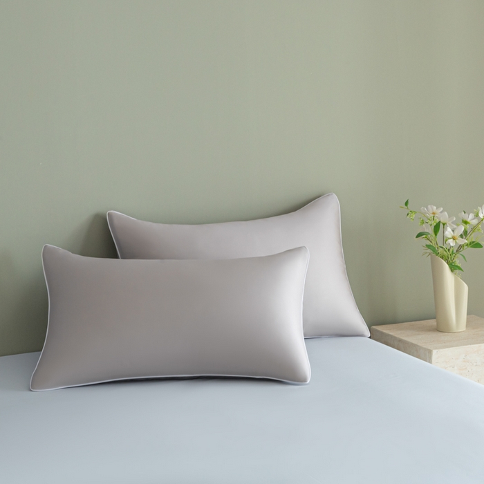 91家纺网 家纺一手货源 找家纺 缦绣阁家纺 2026新款夏季轻奢水洗仿真丝四件套凉感丝床单被套纯色冰丝床笠双人三件套 麻绳款-雾霾灰+碧湖兰