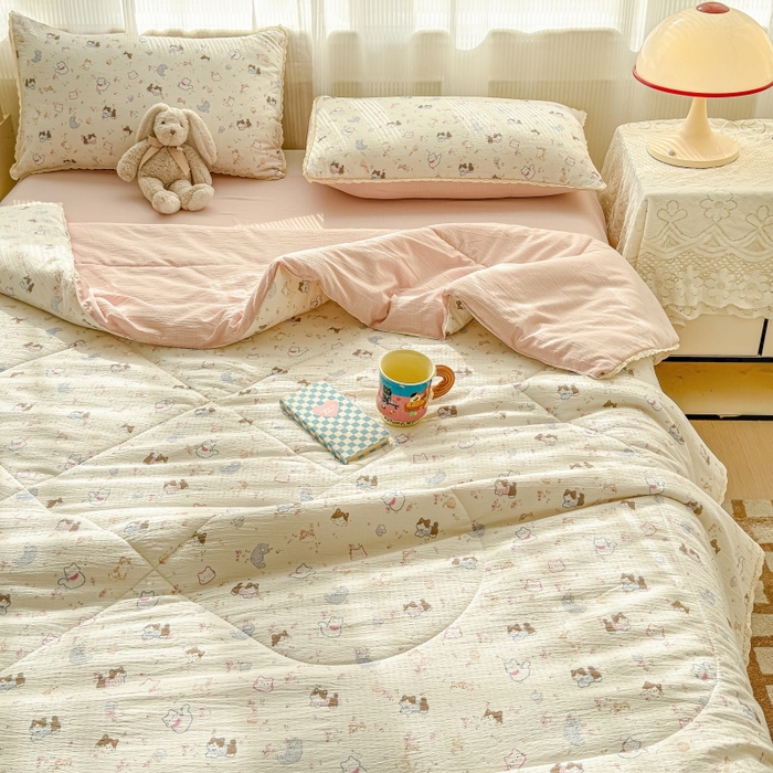 91家纺网 家纺一手货源 找家纺 水木坊 2026新款云感双层纱抗菌花边夏被夏凉被空调被-晴风系列 晴风-晴天小猫