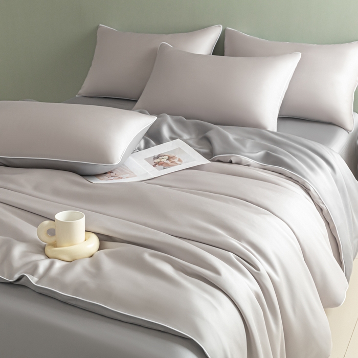 91家纺网 家纺一手货源 找家纺 缦绣阁家纺 2026新款夏季轻奢水洗仿真丝四件套凉感丝床单被套纯色冰丝床笠双人三件套 麻绳款-雾霾高级灰