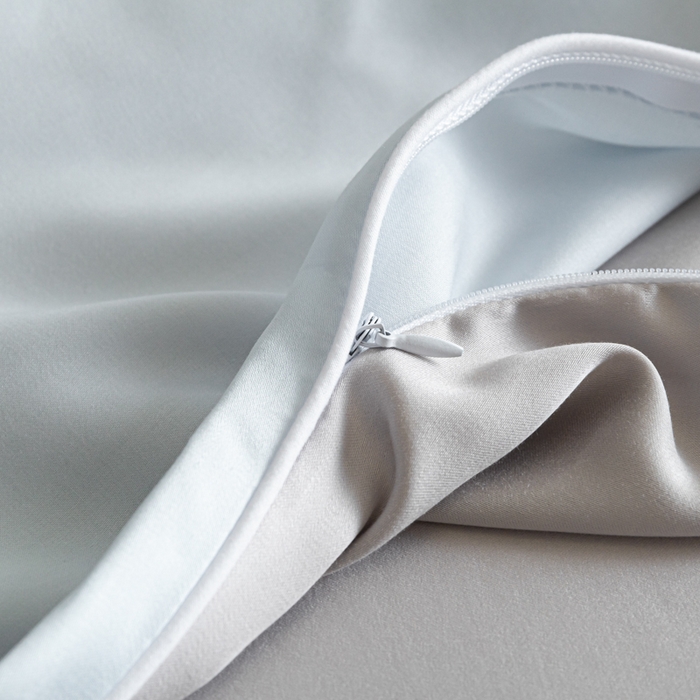 91家纺网 家纺一手货源 找家纺 缦绣阁家纺 2026新款夏季轻奢水洗仿真丝四件套凉感丝床单被套纯色冰丝床笠双人三件套 麻绳款-碧湖兰+灰