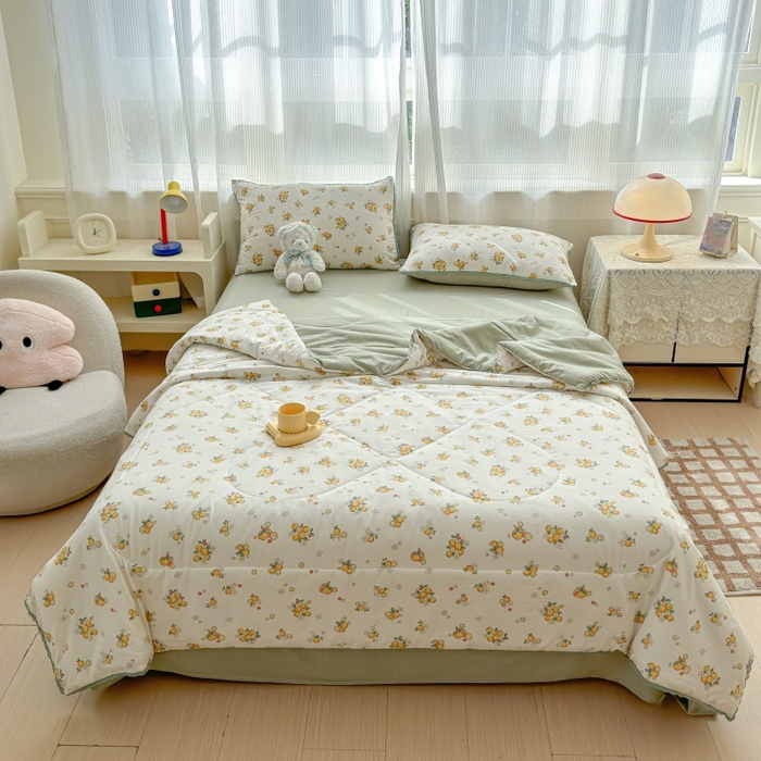 91家纺网 家纺一手货源 找家纺 水木坊 2026新款云感双层纱抗菌花边夏被夏凉被空调被-晴风系列 晴风-甜橙花事