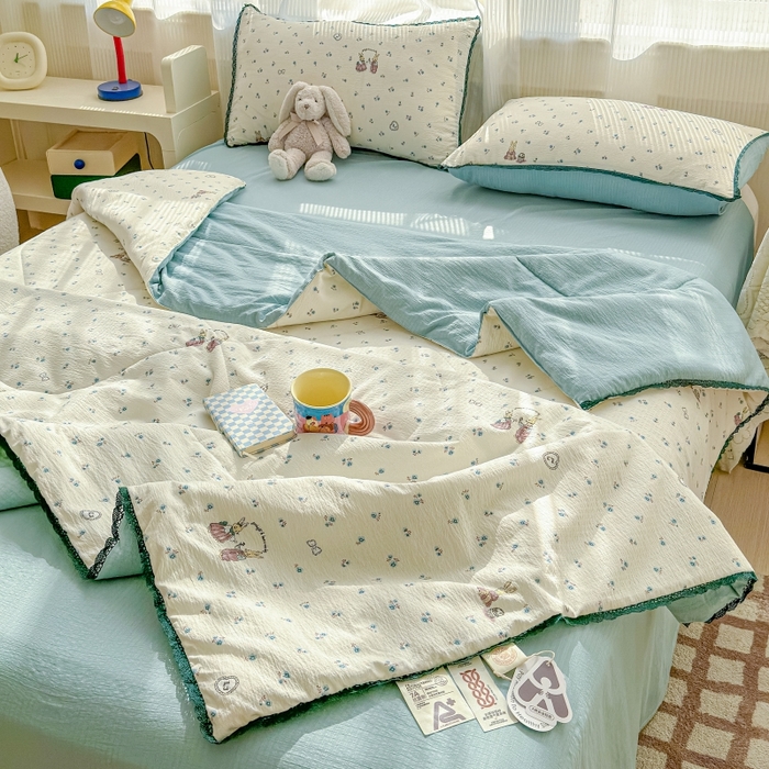 91家纺网 家纺一手货源 找家纺 水木坊 2026新款云感双层纱抗菌花边夏被夏凉被空调被-晴风系列 晴风-浪漫兔兔