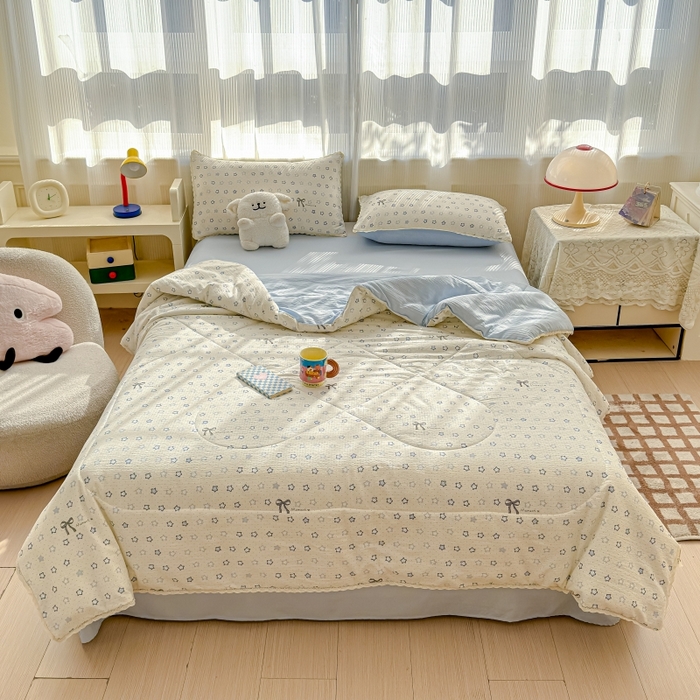 91家纺网 家纺一手货源 找家纺 水木坊 2026新款云感双层纱抗菌花边夏被夏凉被空调被-晴风系列 晴风-摘星