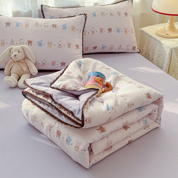 91家纺网 家纺一手货源 找家纺 水木坊 2026新款云感双层纱抗菌花边夏被夏凉被空调被-晴风系列 晴风-动物游园