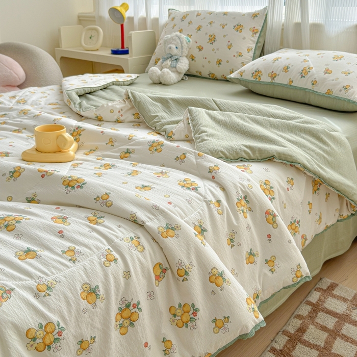 91家纺网 家纺一手货源 找家纺 水木坊 2026新款云感双层纱抗菌花边夏被夏凉被空调被-晴风系列 晴风-甜橙花事