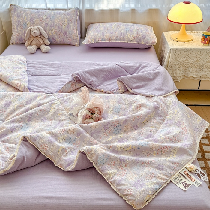 91家纺网 家纺一手货源 找家纺 水木坊 2026新款云感双层纱抗菌花边夏被夏凉被空调被-晴风系列 晴风-薰衣草