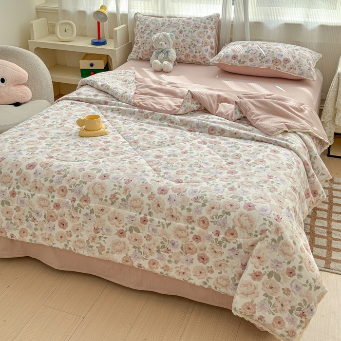 91家纺网 家纺一手货源 找家纺 水木坊 2026新款云感双层纱抗菌花边夏被夏凉被空调被-晴风系列 晴风-花漾集