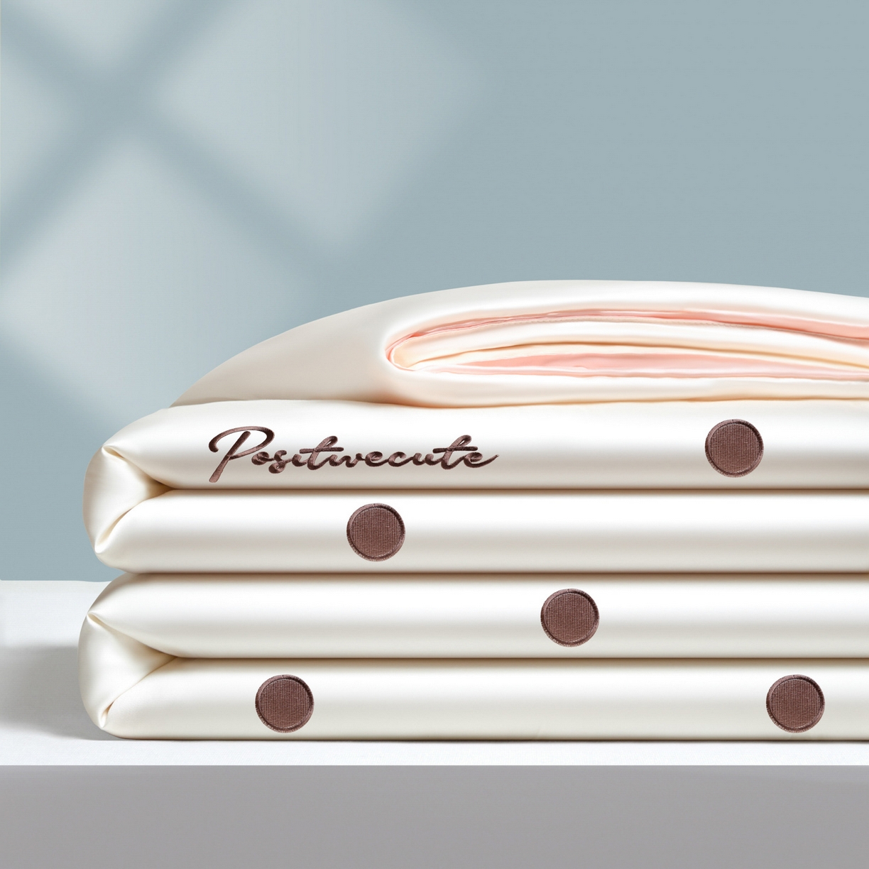 云棉坊 2026新款水洗冰丝夏被-满绣系列 波点-奶白粉