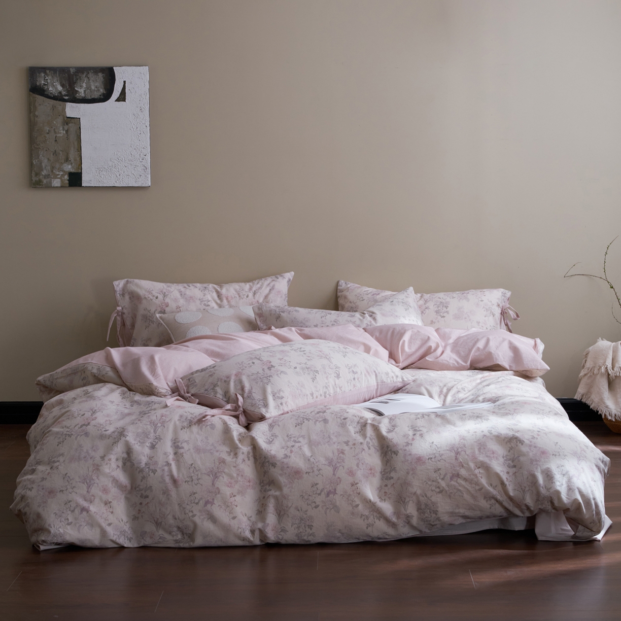 91家纺网 家纺一手货源 找家纺 久典家居 2026新款A类棉麻数码印花四件套 田园花语