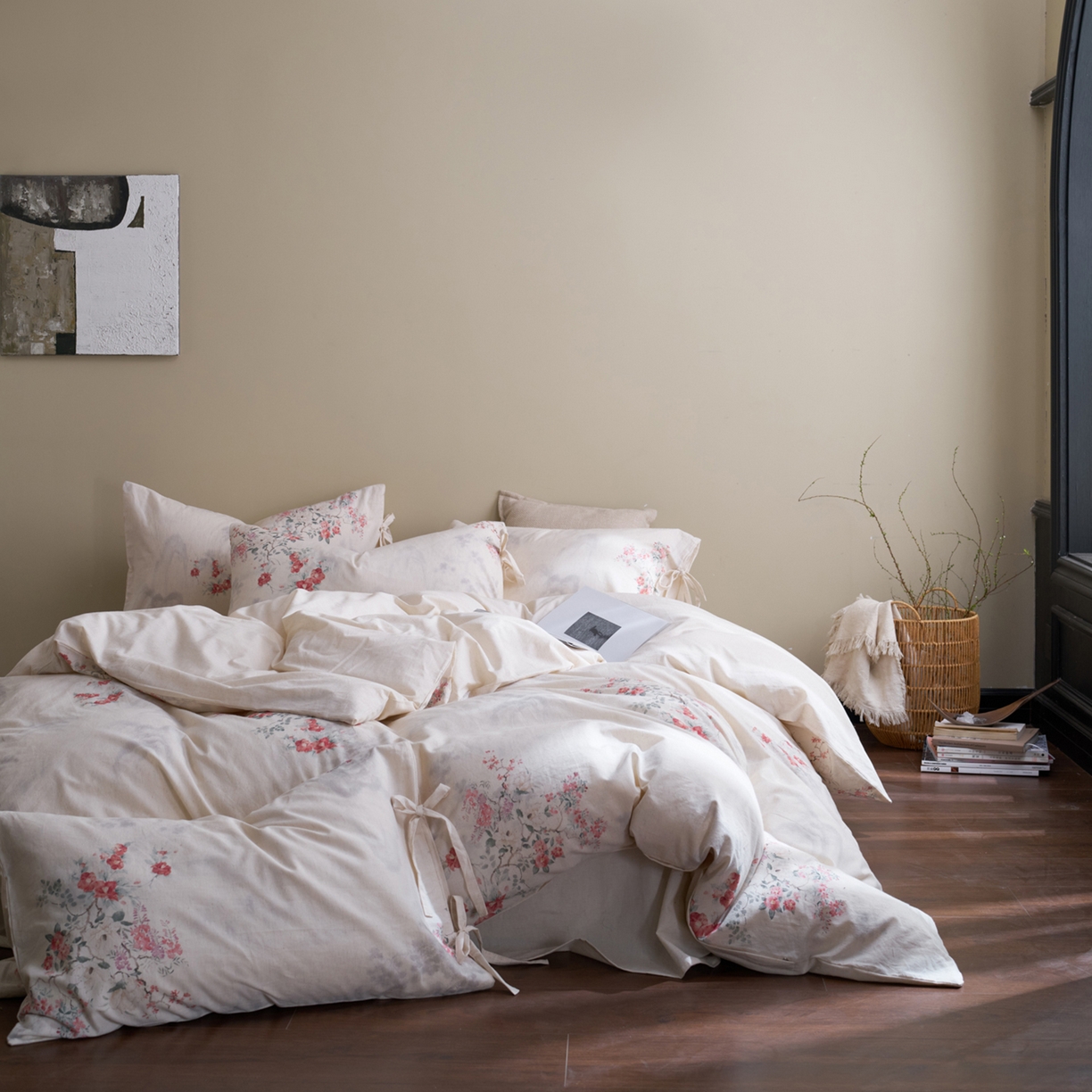 91家纺网 家纺一手货源 找家纺 久典家居 2026新款A类棉麻数码印花四件套 花间集