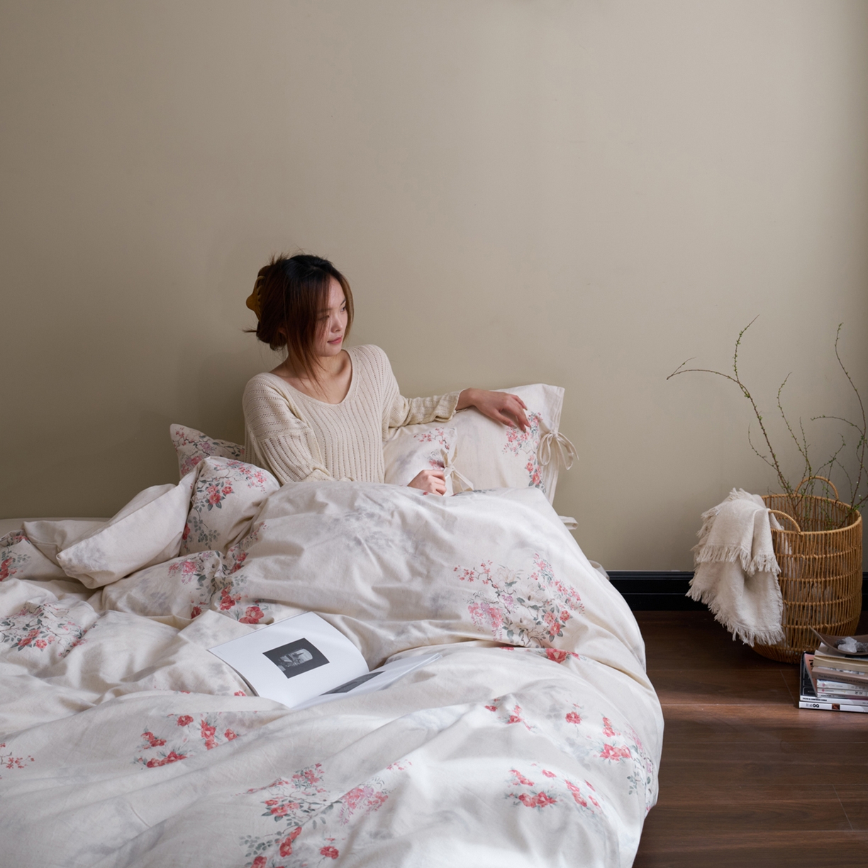 91家纺网 家纺一手货源 找家纺 久典家居 2026新款A类棉麻数码印花四件套 花间集