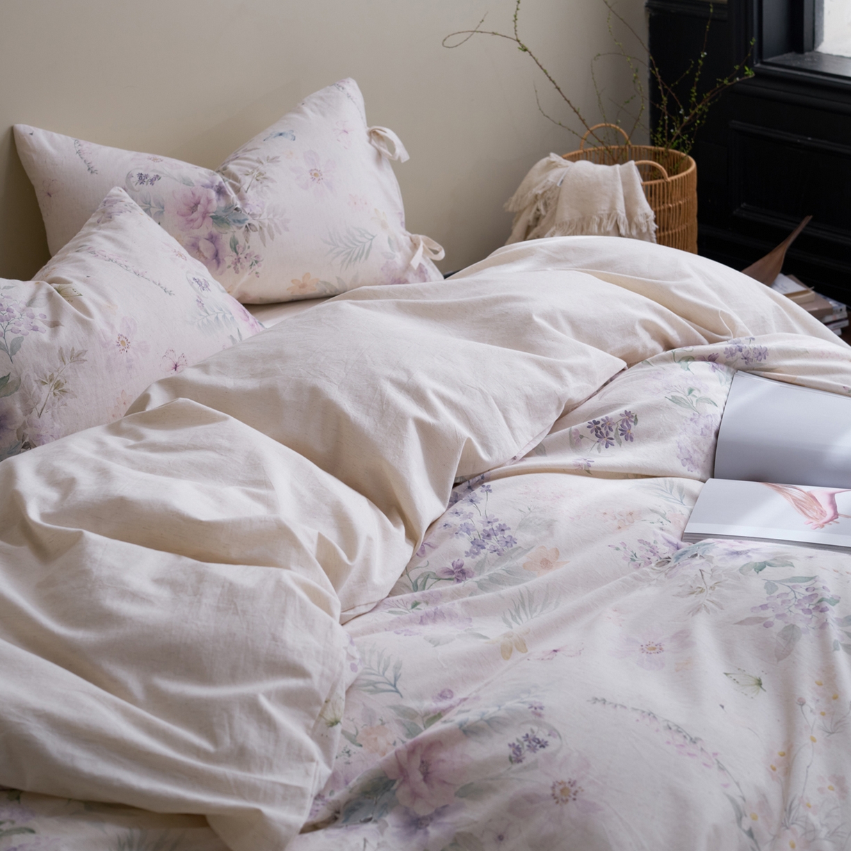 91家纺网 家纺一手货源 找家纺 久典家居 2026新款A类棉麻数码印花四件套 南法晚风