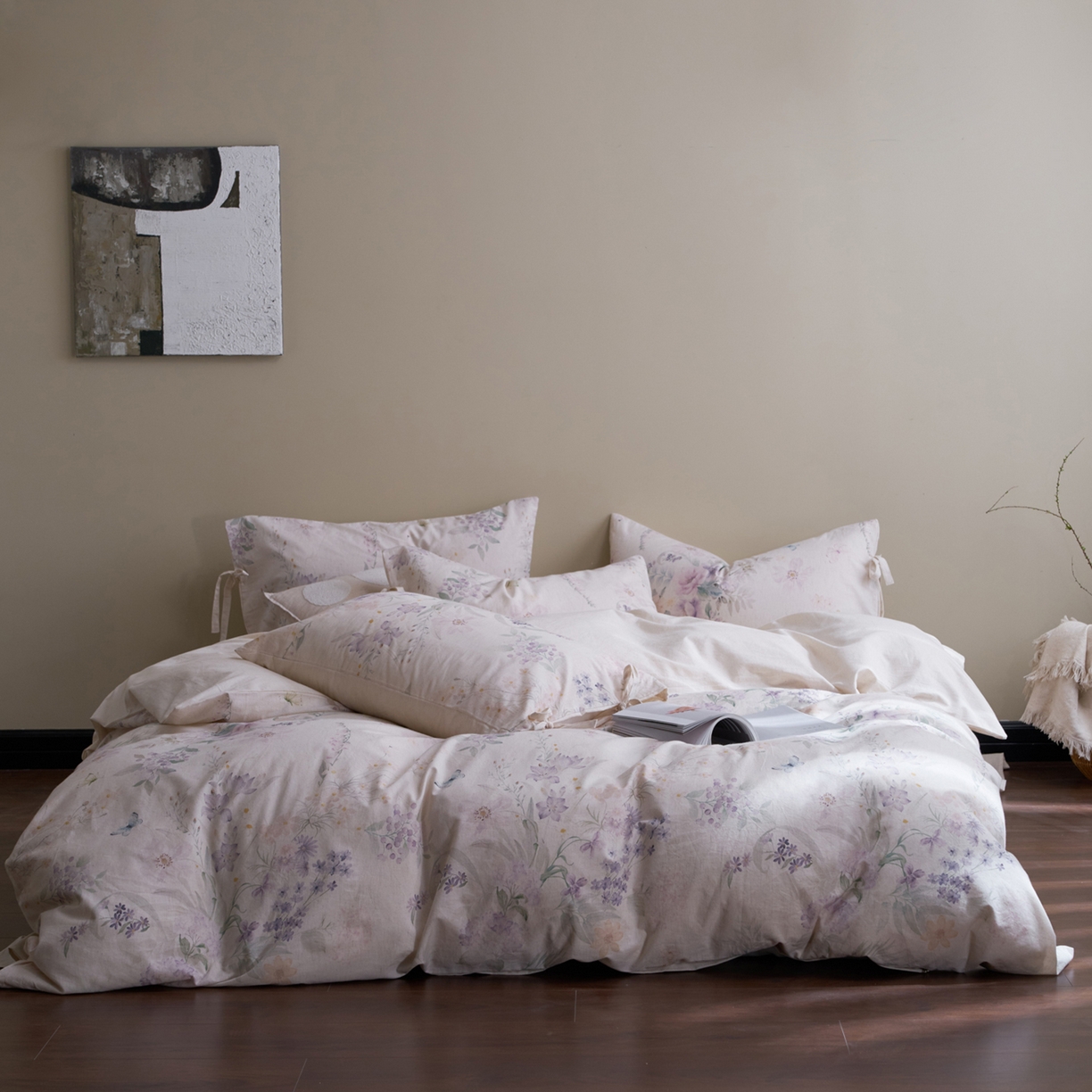 91家纺网 家纺一手货源 找家纺 久典家居 2026新款A类棉麻数码印花四件套 南法晚风