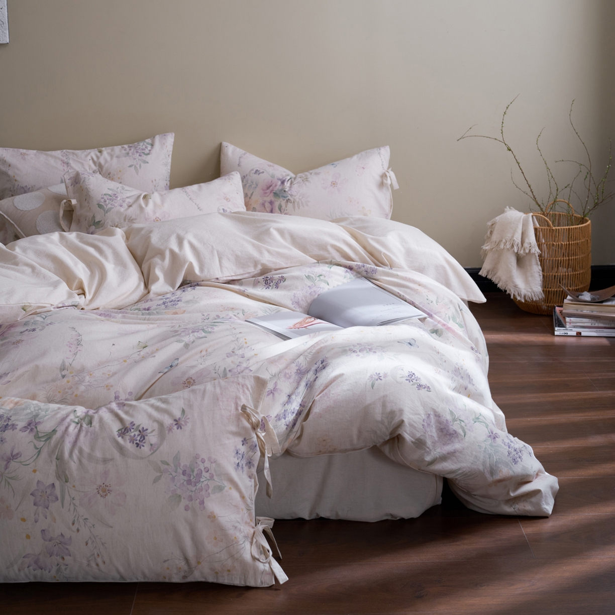 91家纺网 家纺一手货源 找家纺 久典家居 2026新款A类棉麻数码印花四件套 南法晚风