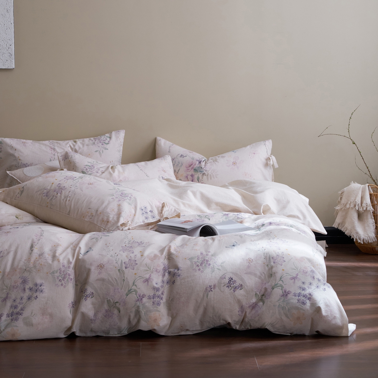 91家纺网 家纺一手货源 找家纺 久典家居 2026新款A类棉麻数码印花四件套 南法晚风