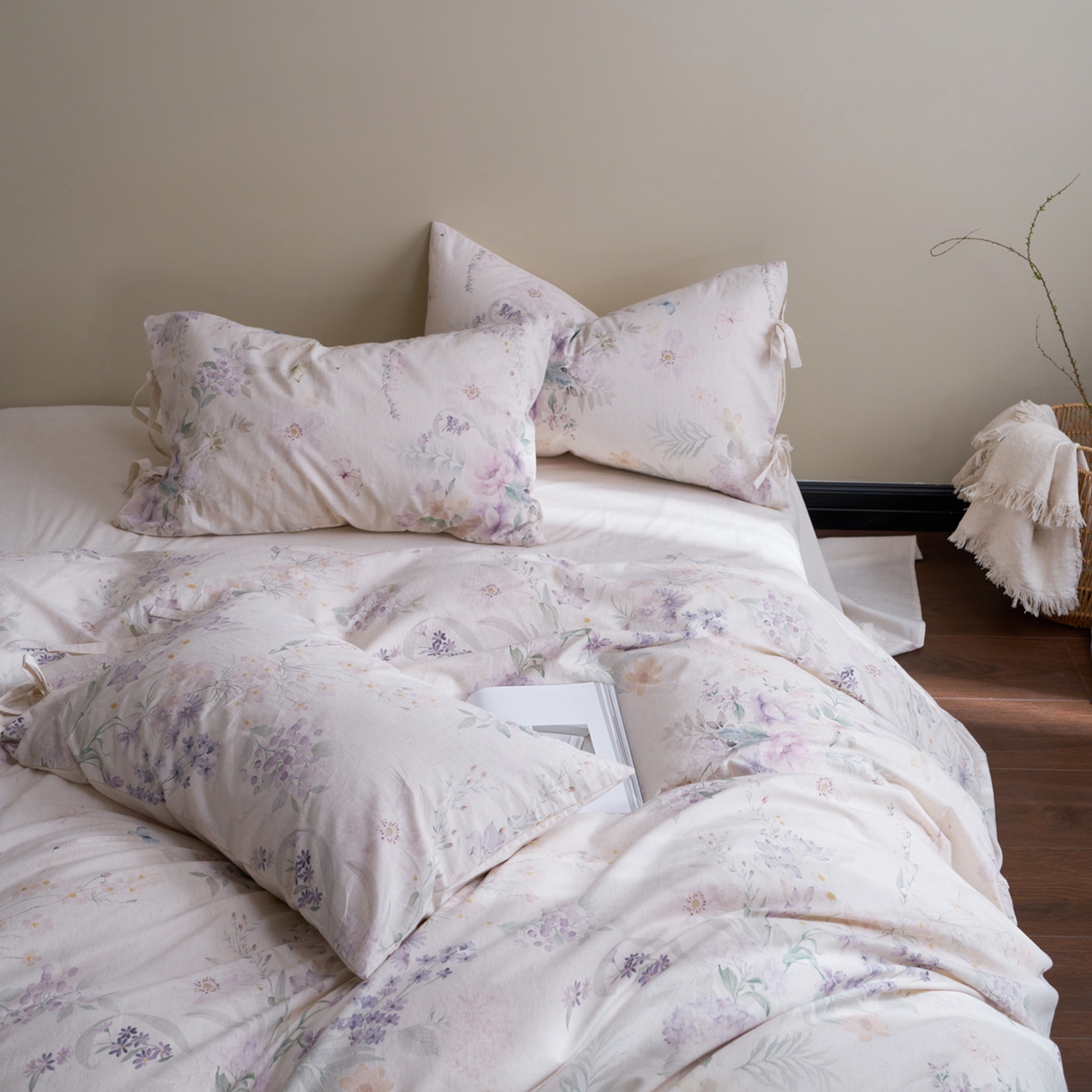 91家纺网 家纺一手货源 找家纺 久典家居 2026新款A类棉麻数码印花四件套 南法晚风